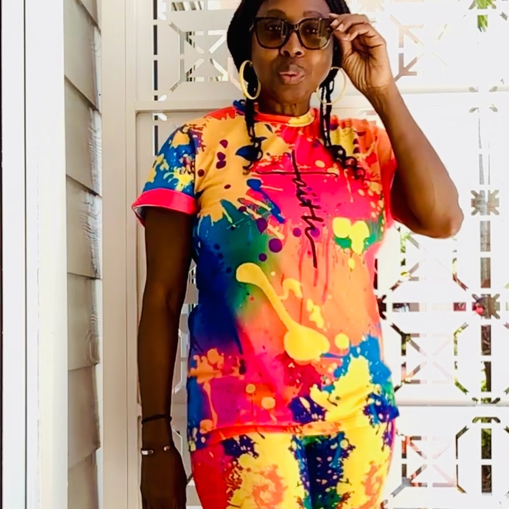 Colorful Splatter Print T-Shirt and Shorts Set